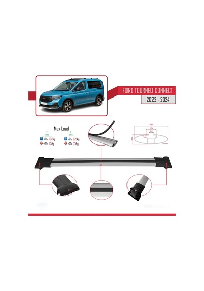 Ford Turneo Connect 2022 Ve Sonrası İle Uyumlu Fly Model Ara Atkı Tavan Barı Gri