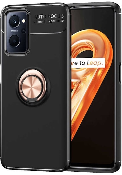 Noktaks - Oppo A96 4g Uyumlu Kılıf Koruyucu Yüzüklü Karbon Ravel Silikon Kapak - Siyah-rose Gold - T22874
