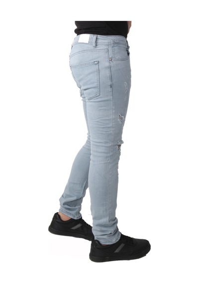 Erkek Lazerli Jeans Buz Mavi Kot Pantolon Açık Mavi