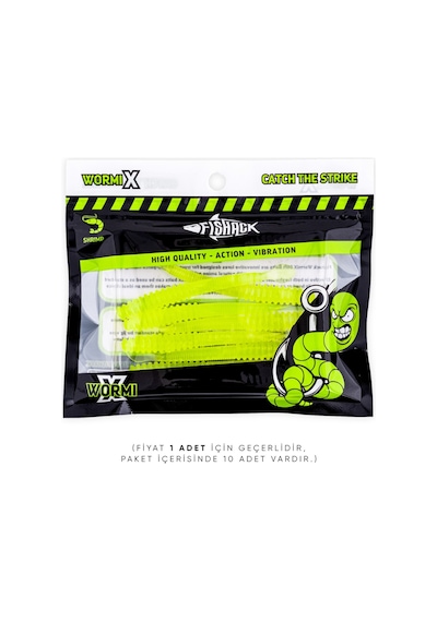 Silikon Kurt Yem - 2,2g 87mm - Fishack Wormix - Fluo Green