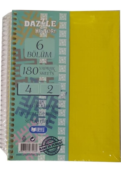 Orta Boy 4+2 Ayraçlı Defter 6 Konulu 180 Yaprak 1 Adet 4 Kareli 2 Çizgili Spralli Plastik Kapak Seperatörlü 18x25 Cm Sarı