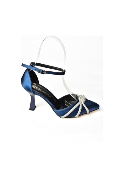 Fox Shoes S246061904 Lacivert Saten Kumaş Taşlı Ayakkabı Lacivert