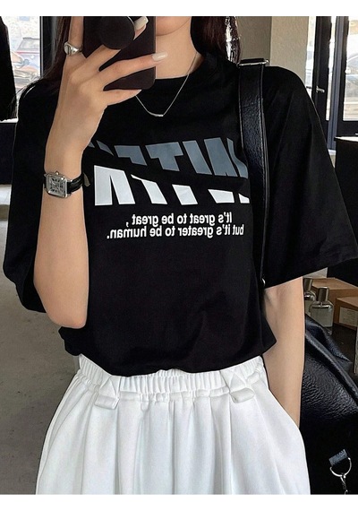 Flood Of Style Kadın Siyah Wtfk Baskılı Oversize