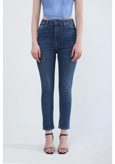 Kadın Slim Fit Likralı Esnek Jean Pantolon Mavi Mavi