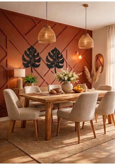 Delikli Mostera Temalı Duvar Panosu 35x65 Cm 35 X 65 Cm