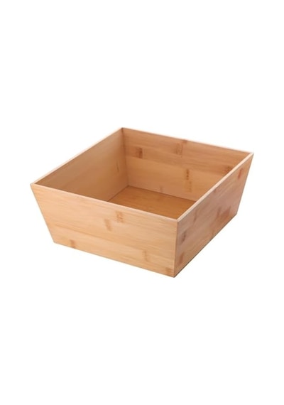 Doğal Bambu Çok Amaçlı Saklama Kutusu - 28x28x12 Cm Banyo, Mutfak Ve Dolap İçi Organizer Düzenleyici Kare Kutu Açık Ahşap