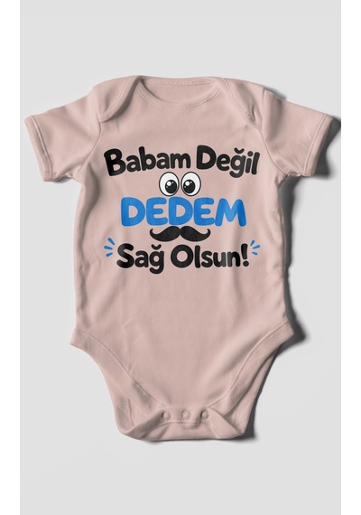 Morivokids Babam Değil, Dedem Sağolsun. Kısa Kollu Bebek Body %100 Pamuk Pastel Pembe