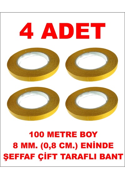 Çift Taraflı Şeffaf Bant 100 M. 8 Mm 4 Adet