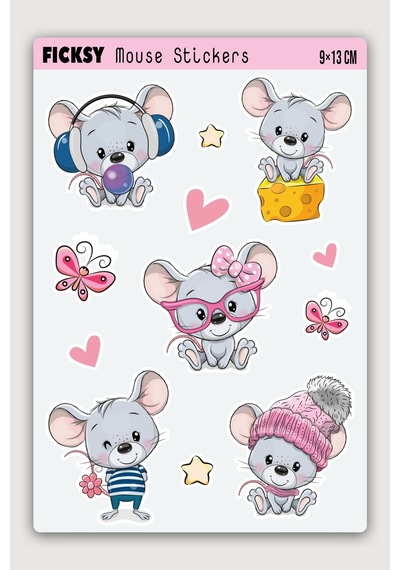 Sevimli Minik Fare Sticker Seti - 12 Adet Etiket Çıkartma Diğer