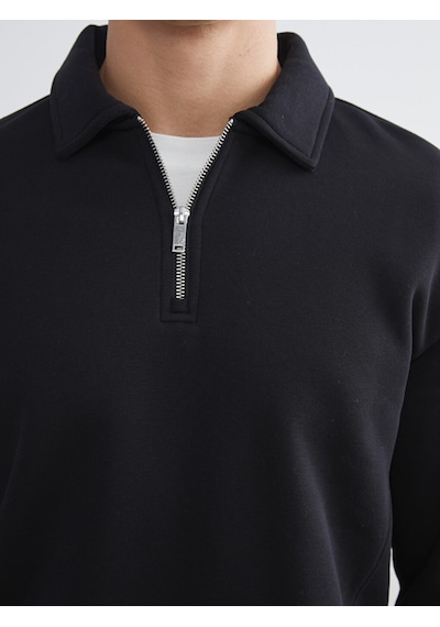 Lcw Vision Siyah Polo Yaka Erkek Kalın Sweatshirt