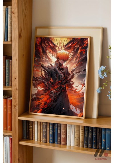 Bleach Ichigo Poster, Ahşap Çerçeveli Duvar Tablosu - Anime Severlere Özel Hediye