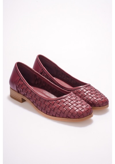 Analin Shoes Kadın Hakiki Deri Örgü Detaylı Babet Bordo