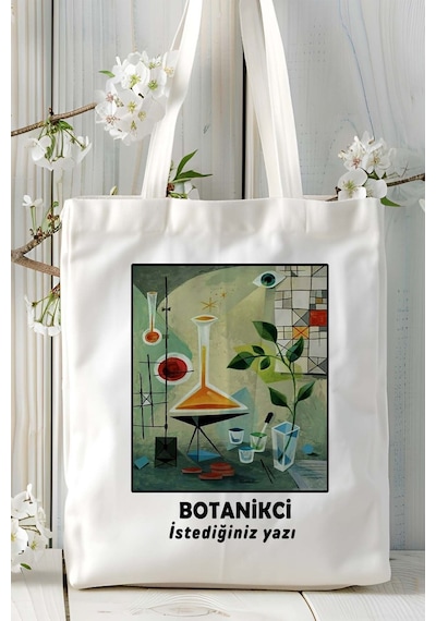 Art Hediye Botanikçi Baskılı Bez Omuz Çantası Kişiye Özel Model 7 Çok Renkli