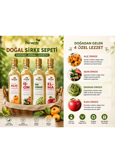 Doğal Sirke Seti 4 Lü Alıç, Elma, Enginar Ve Işgın Sirkesi 500 Ml X 4