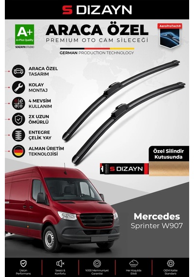 S-dizayn Mercedes-benz Sprinter W907 Ön Cam Silecek Seti 2018 Üzeri Premium Araca Özel 65-60 Cm A+ K