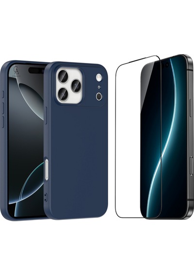 Apple Uyumlu iPhone 17 Pro Max Içi Kadife Lansman Kılıf Ve 5d Tam Kaplayan Cam Ekran Koruyucu Lacivert