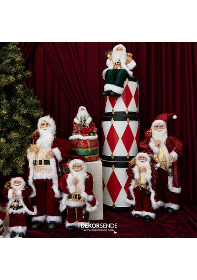 Yılbaşı Noel Baba Kadife Altın Çizgili Kırmızı 90 Cm