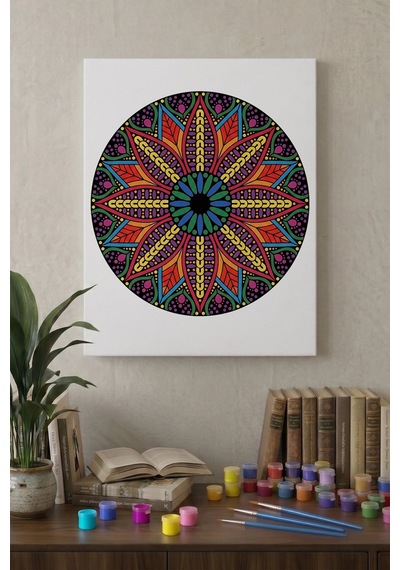 Çiçek Motifli Mandala Ahşap Boyama Seti 40x50 Cm