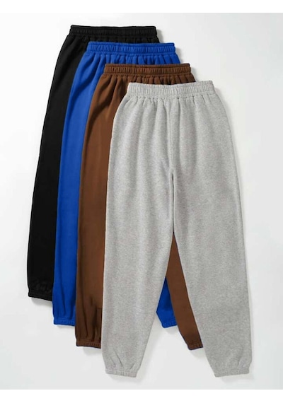 4'lü Basic Düz Eşofman Altı Jogger - Siyah Sax Mavi Kahverengi Gri Lastik Paça Yüksek Bel Gri 4'lü Basic Düz Eşofman Altı Jogger - Siyah Sax Mavi Kahverengi Gri Lastik Paça Yüksek Bel Gri