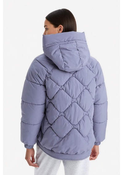 Defacto Defactofit Su İtici Oversize Fit Geniş Kalıp Kapüşonlu Fermuarlı Cepli Şişme Mont E9260ax25aupr492 Mor-pr492