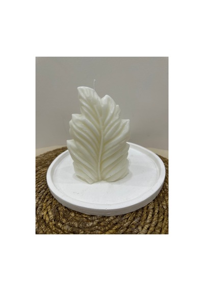 Dekoratif Yaprak Mum 12 Cm Beyaz Beyaz