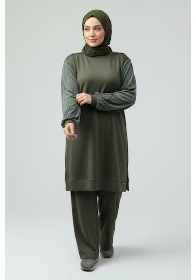 Ece Giyim Kadın Kol Dijital Desenli Tunik Altı Bantlı Pantolon Beli Lastikli Büyük Beden İpek Cupra Takım Haki Ece Giyim Kadın Kol Dijital Desenli Tunik Altı Bantlı Pantolon Beli Lastikli Büyük Beden İpek Cupra Takım Haki