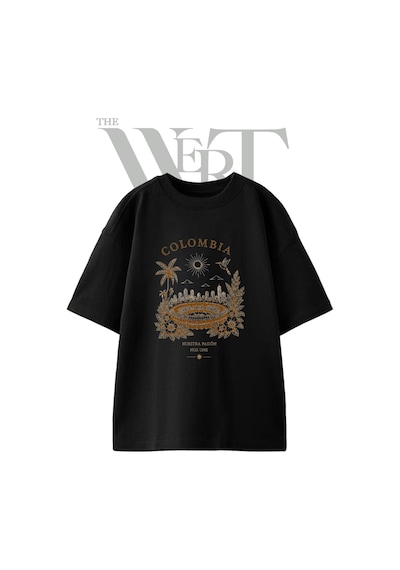 Thewert Colombia Arena Tasarım Baskılı Ünisex Siyah Oversize T-shirt
