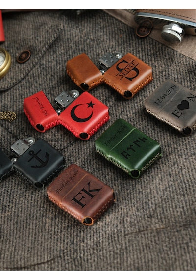 Vagave Gri Renk Hakiki Deri Kılıflı Zippo Benzinli Çakmak