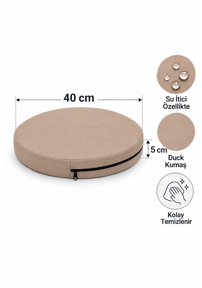 Kreş Minderi Anaokulu Aktivite Minderi, Bahçe, Dekor, Sandalye Minderi 40x40x 5 Cm Yuvarlak Minder 1 Adet Açık Kahverengi