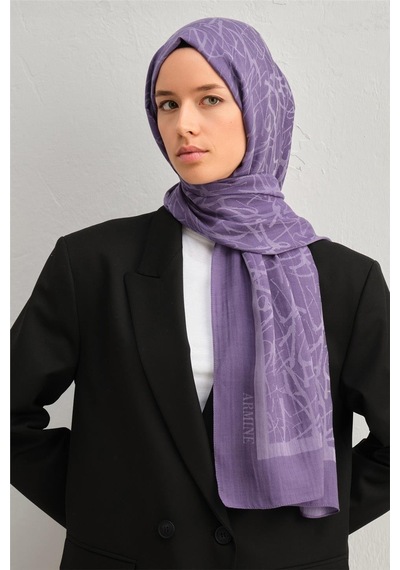 Armine Tencel İpek Kaligrafi Desen Şal 3298 Mor