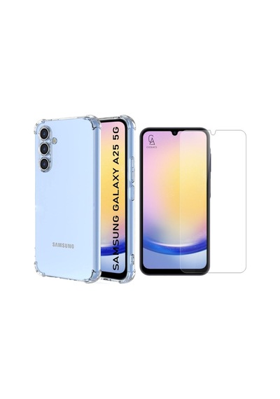 Samsung Galaxy A25 Uyumlu Köşe Dolgulu Anti Shock Telefon Kılıfı Ve Kırılmaz Cam Ekran Koruyucu