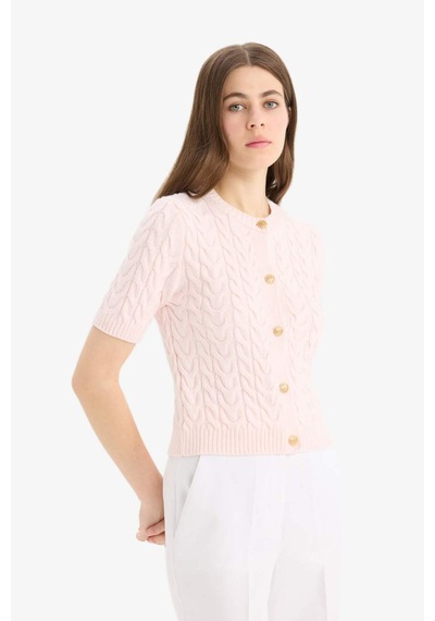 DeFacto Regular Fit Bisiklet Yaka Triko Kısa Kollu Hırka E6882AX25SMPN645 Pembe