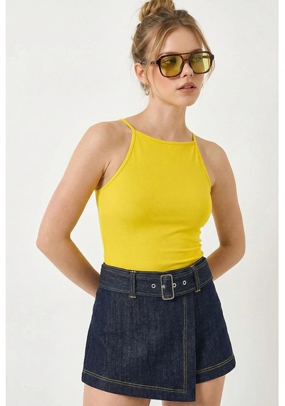 Shade Kadın Halter Yaka Saran Basic Bluz 60251253 - Sarı