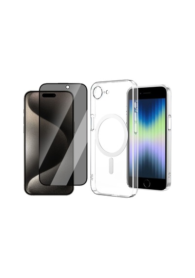 Vendas Apple Uyumlu iPhone 16e Kamera Korumalı M-safe Şarj Özellikli Şeffaf Zore London Sert Pc Kapak + Hayalet Ekran Koruyucu Şeffaf