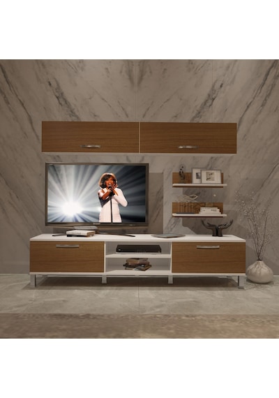 Decoraktiv Eko 5 Mdf Dvd Krom Ayaklı Tv Ünitesi Tv Sehpası Beyaz - Ceviz