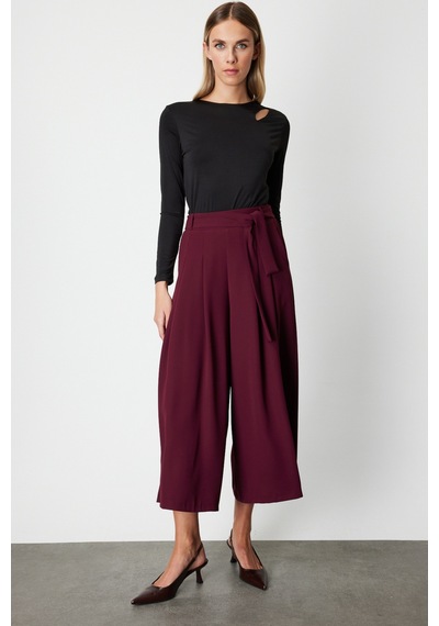 On Fashion Beli Deri Kemerli Pileli Pantolon Bordo