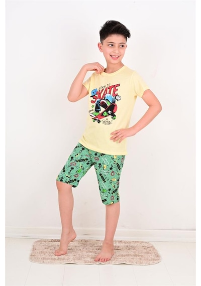 Vitmo Erkek Çocuk Kapri Pijama Takımı Born To Skate Sarı Sarı