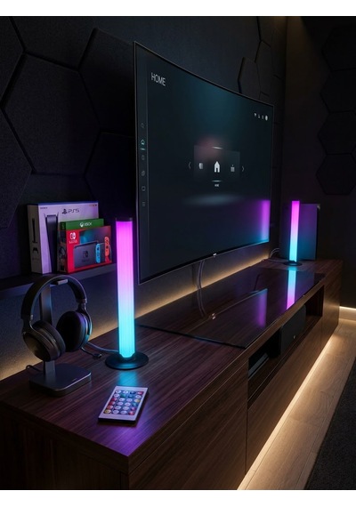 2'li Set Masaüstü Rgb Led Ortam Işığı - Sese Duyarlı Müzik Ritim Aydınlatması, Kumanda Kontrollü Oyuncu Ve Tv Arkası Işık
