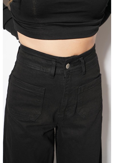 Ckm Moda Vare Arka Cepli Kesik Paça Pantolon Siyah