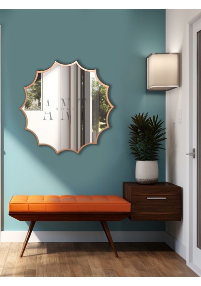 Güneş Asimetrik Ayna, Duvar Aynası, Konsol Aynası, Holl Aynası 60 X 60 Bronz