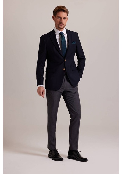 Ysf Erkek Lacivert Regular Fit Yünlü Blazer Ceket 001
