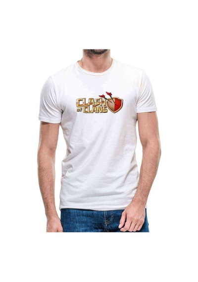Clash Of Clans Logo Erkek Beyaz Tshirt