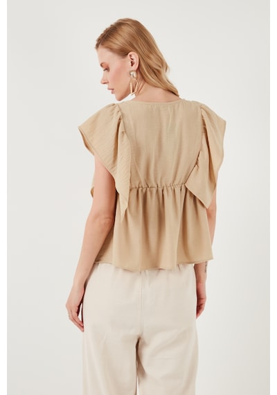 Lela Regular Fit Önden Bağlamalı Volanlı Bayan Bluz 611Fb20064 Taş