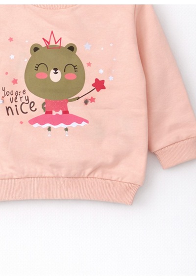 HelloBaby Kız Bebek Pamuklu Sweatshirt Desenli Model Koyu Pembe - Pembe