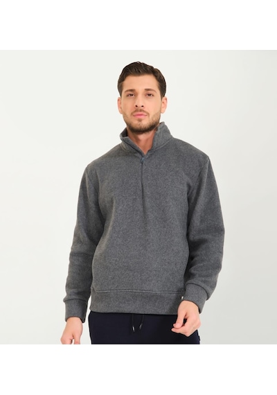 Nors Vanir Basic Yarım Fermuarlı Polar Sweatshirt Gri 001