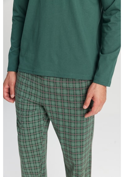 AC&Co / Altınyıldız Classics Erkek Hakı %100 Pamuk Standart Fit Hakim Yaka Desenli Cepli Pijama Takımı Haki