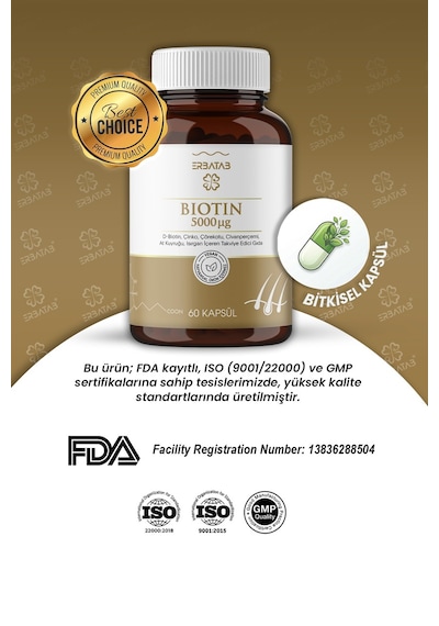 Erbatab Biotin Takviye Edici Gıda 60 Kapsül