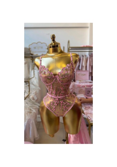 Mh Moony Homewears Pembe Saten Sabahlık Çiçekli Tulum Pembe