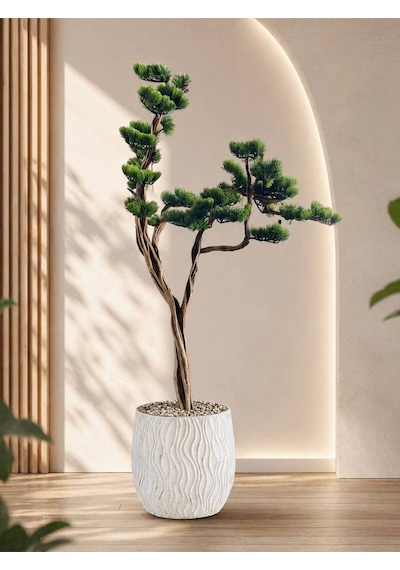 Lüks Yapay Bonsai Çam Ağacı - 170cm Özel Tasarım Kıvrımlı Gövde - Modern Zen Saksılı Dekoratif Ağaç Çok Renkli