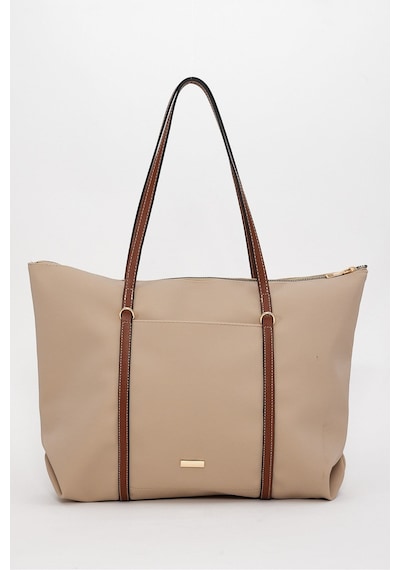Lovelystore Çift Saplı Paraşüt Kumaş Büyük Boy Shopper Çanta Üniversite Ofis Anne Bebek Omuz Çantası 47x30x15 Krem